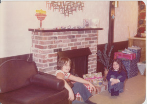 steve, ellie by fireplace